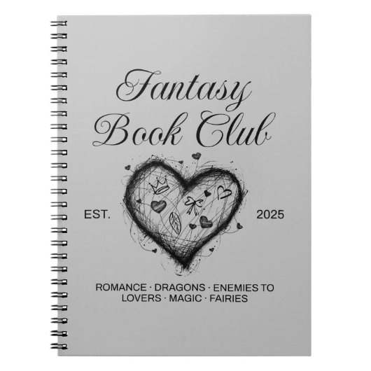 Fantasy Book Club Typografie & Heart Doodle Sketch Notizblock (Vorderseite)