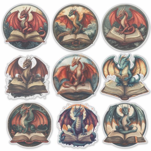 Fantasy Book Dragon Aufkleber (Vorderseite)