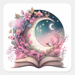 Fantasy Book Lover Design Quadratischer Aufkleber