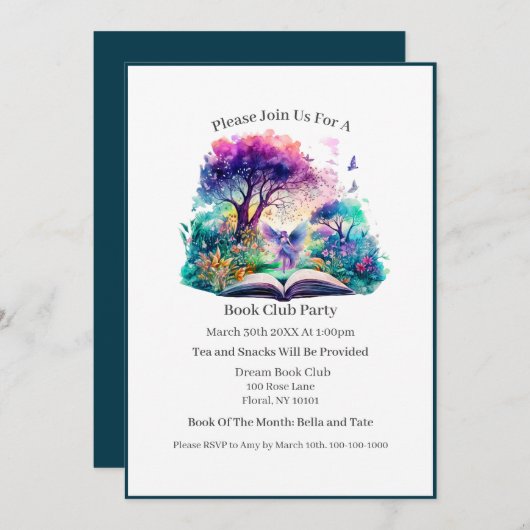 Fantasy Book Lover Fairy, Book Club Einladung (Vorne/Hinten)