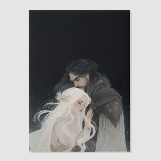 Fantasy book vellum art main characters embracing pergament einladungen (Vorderseite)