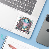 Fantasy Bookworm Aufkleber (Laptop mit iPhone)