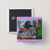 fantasy boy riding cat fighting dragon and eagle button (Vorne & Hinten)