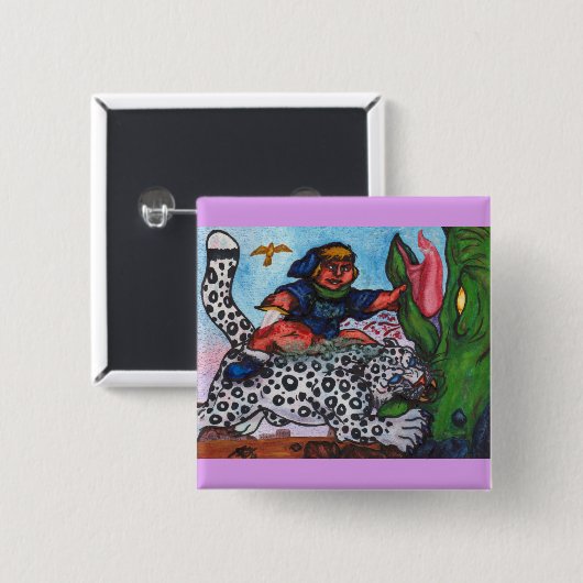 fantasy boy riding cat fighting dragon and eagle button (Vorne & Hinten)