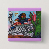 fantasy boy riding cat fighting dragon and eagle button (Vorderseite)