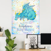 Fantasy Boys Blue Dragon Baby Dusche Willkommen Poster (Heimbüro)