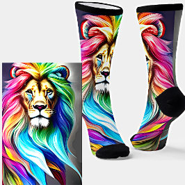 Fantasy Bright Rainbow Colors Leo Lion Mane Socken