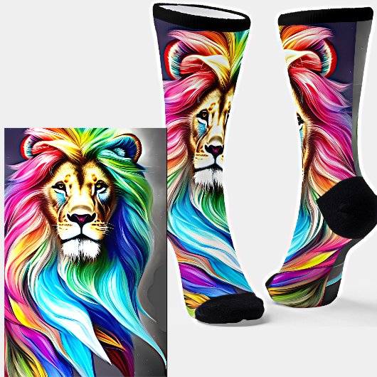 Fantasy Bright Rainbow Colors Leo Lion Mane Socken