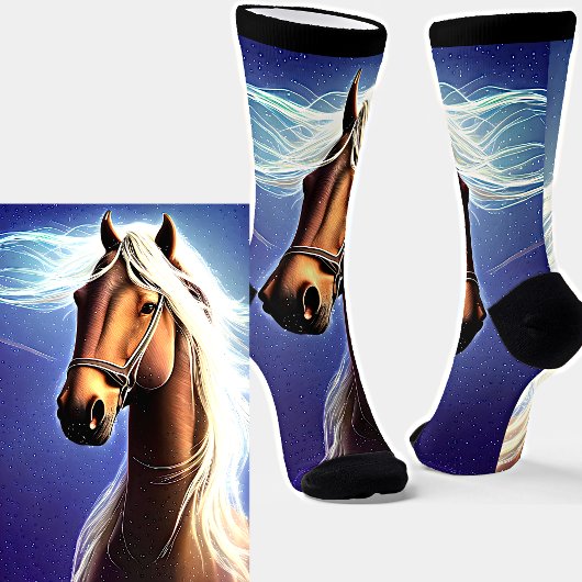 Fantasy Brown Horse mit Weißen Mane Socken