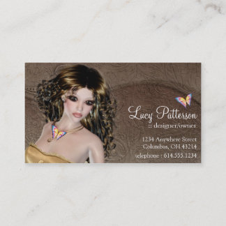 Fantasy Brünett Butterfly Business Card Visitenkarte