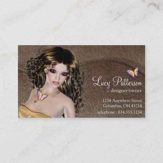 Fantasy Brünett Butterfly Business Card Visitenkarte (Vorderseite)