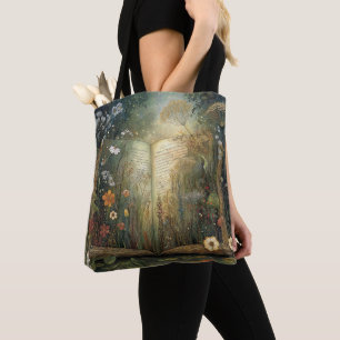 Fantasy-Buch und Blumen Whimsical All-Over-Print Tasche