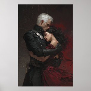 Fantasy-Buchkunst: Hauptfiguren umarmen sich Poster