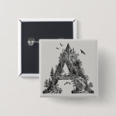 Fantasy-Buchstabe A mit Schlössern im Himmel-Märch Button (Vorne & Hinten)