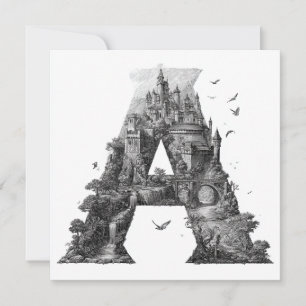 Fantasy-Buchstabe A mit Schlössern im Himmel-Märch Feiertagskarte