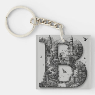 Fantasy-Buchstabe B mit Burgen am Himmel Bilderbuc Schlüsselanhänger
