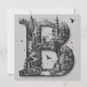 Fantasy-Buchstabe B mit Burgen am Himmel-Geschicht Feiertagskarte