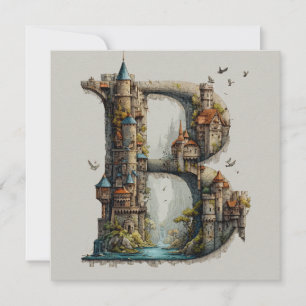 Fantasy-Buchstabe B mit Burgen im Himmel-Märchenbu Feiertagskarte