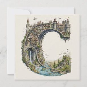 Fantasy-Buchstabe C mit Burgen in der Luft-Märchen Feiertagskarte