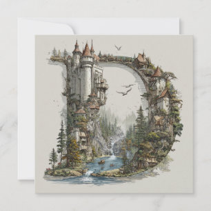 Fantasy-Buchstabe D mit Burgen am Himmel Bilderbuc Feiertagskarte