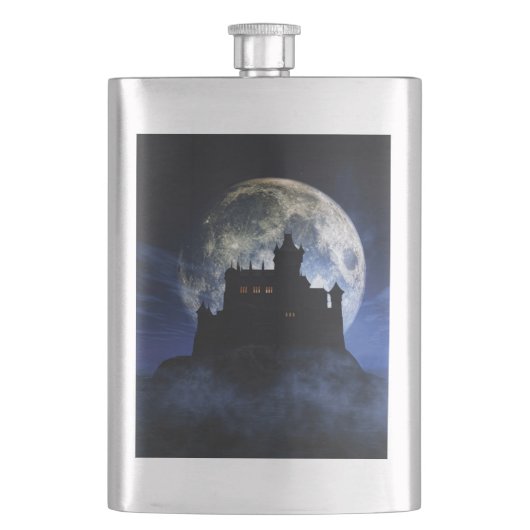 Fantasy-Burg in der Nacht Flachmann (Vorderseite)