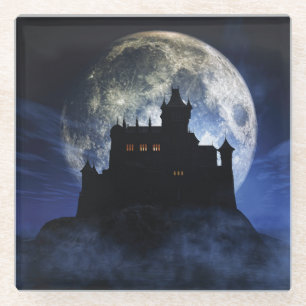 Fantasy-Burg in der Nacht Glasuntersetzer