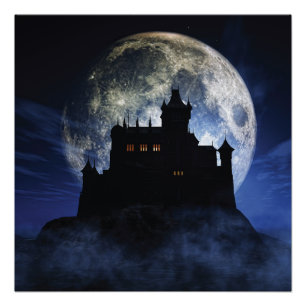Fantasy-Burg in der Nacht Poster