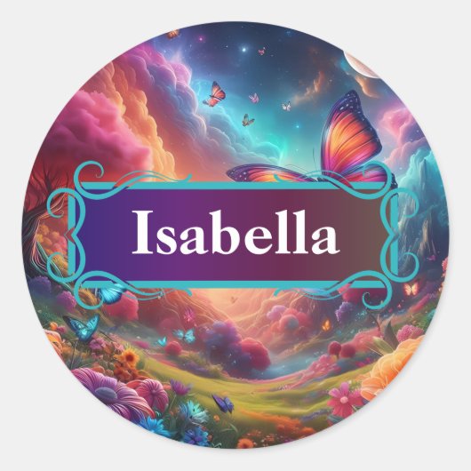 Fantasy Butterfly Etikett Runder Aufkleber (Vorderseite)