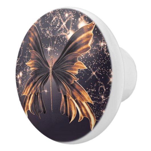 Fantasy Butterfly Gold Sparkle Keramikknauf (Rechts)