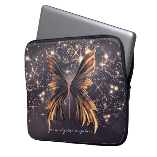 Fantasy Butterfly Gold Sparkon Laptopschutzhülle (Vorderseite Links)
