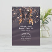 Fantasy Butterfly Gold Sparkone Party Einladung (Stehend Vorderseite)