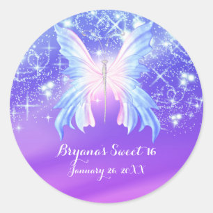 Fantasy Butterfly Pink & Lila Sparkor Runder Aufkleber