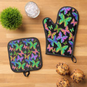 Fantasy Butterfys Ofenhandschuh & Topflappen-Set (Oben Unten)