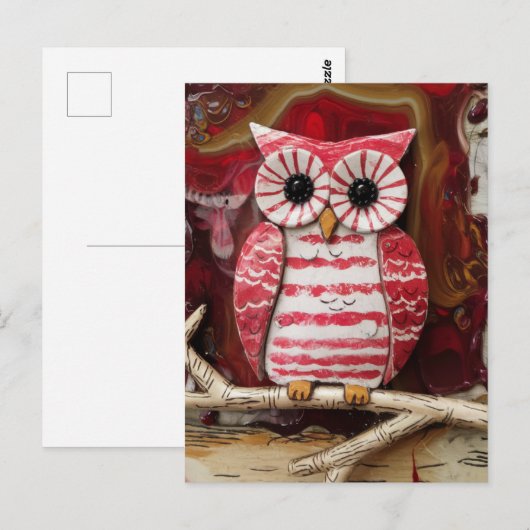 Fantasy Candy Cane Owl enazed Postkarte (Vorne/Hinten)