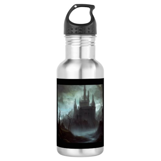 Fantasy Castle Furchteinflößende Landschaft 3 Edelstahlflasche (Vorderseite)