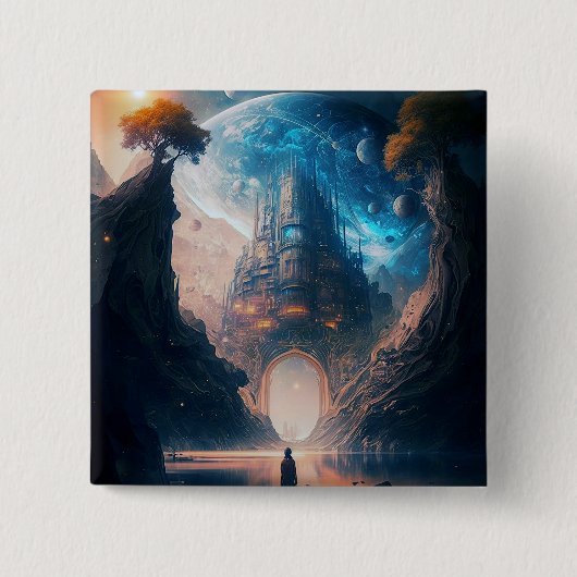 Fantasy Castle Landschaft Button (Vorderseite)
