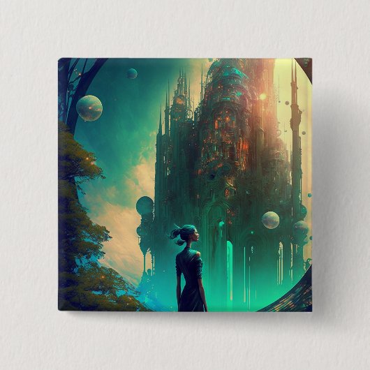 Fantasy Castle Landschaft Button (Vorderseite)
