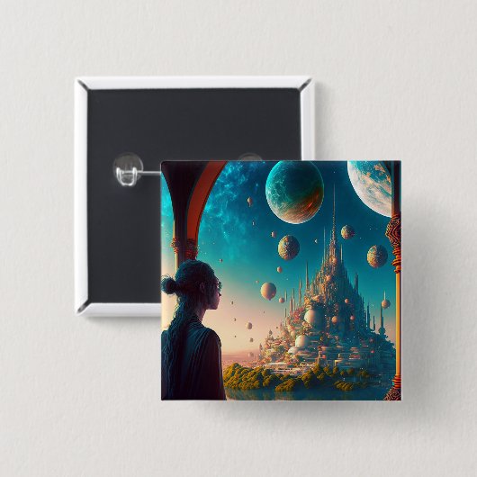 Fantasy Castle Landschaft Button (Vorne & Hinten)