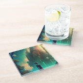 Fantasy Castle Landschaft Glasuntersetzer (Schrägansicht)