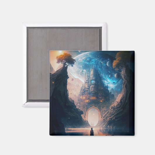 Fantasy Castle Landschaft Magnet (Vorderseite/Rückseite)