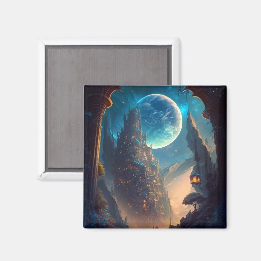 Fantasy Castle Landschaft Magnet (Vorderseite/Rückseite)