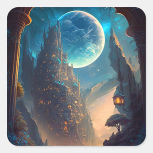 Fantasy Castle Landschaft Quadratischer Aufkleber