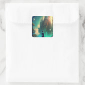 Fantasy Castle Landschaft Quadratischer Aufkleber (Tasche)