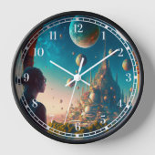 Fantasy Castle Landschaft Schloss Clock Uhr (Vorderseite)