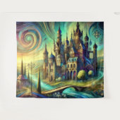 Fantasy Castle mit Swirling Sky und Flows River Wandteppich (Vorderseite (Horizontal))