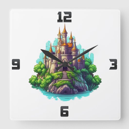 Fantasy Castle Quadratische Wanduhr (Vorderseite)