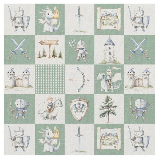 Fantasy castle with dragons and knights baby boy stoff (Nahaufnahme)