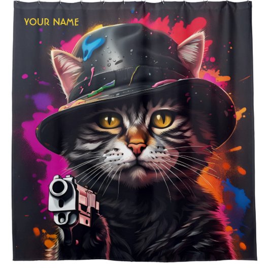 Fantasy Cat Gangster Gun Duschvorhang
