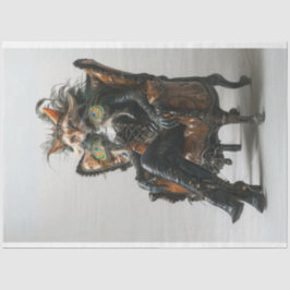 Fantasy Cat in Leather Peacock Decoupage Seidenpapier