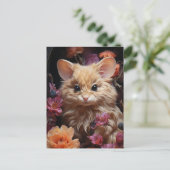 Fantasy Cat Mouse in den Blume Postkarte (Stehend Vorderseite)